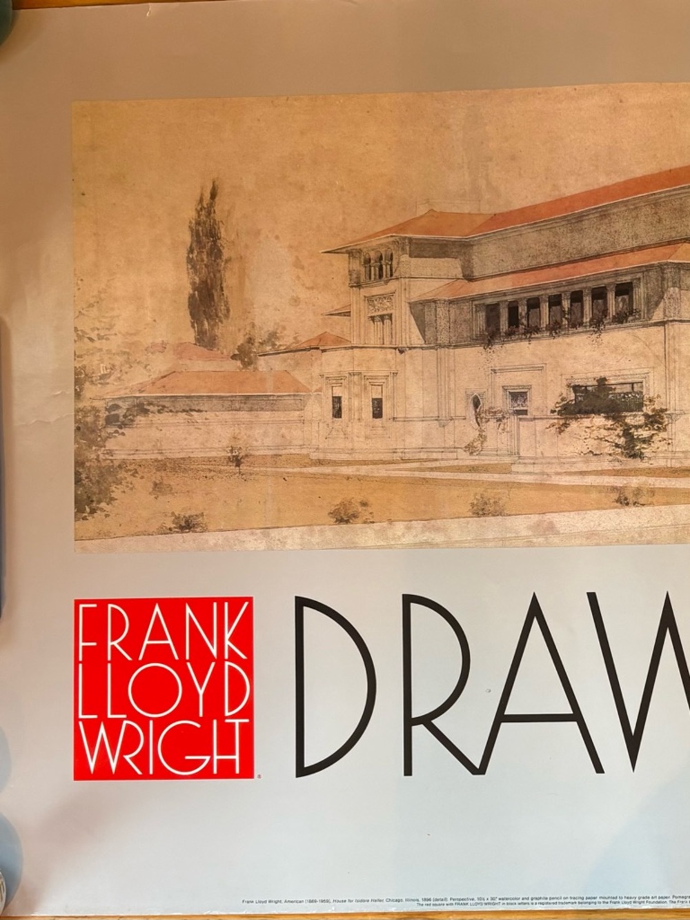 Frank Lloyd Wright Poster in Beige and Red Accent
